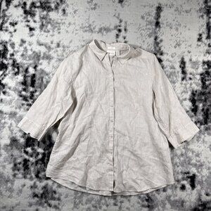 Chicos No Iron Linen Shirt Womens Size 3 Ivory Button Down Casual Hippie Minimal